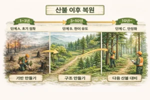 산불 이후 복원 단계 인포그래픽 - post-wildfire-restoration-stages