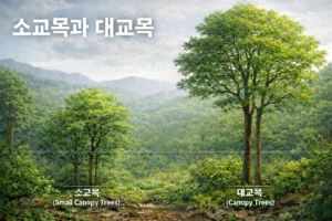 소교목과 대교목이 층위 구조를 이루며 숲의 미세기후를 형성하는 모습 - small-and-large-canopy-trees-ecological-restoration